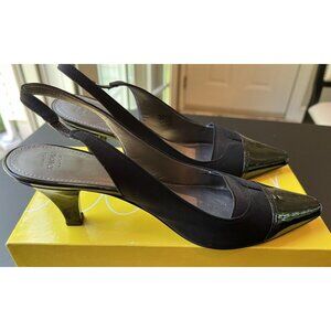 Circa Joan and David Ameka Slingback Sandal Black Patent Leather Satin US 10 M